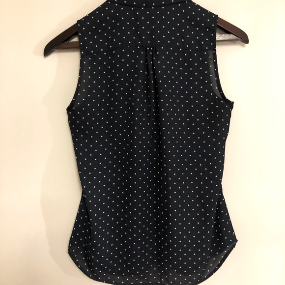 Navy Polka Dot Sheer Sleeveless Blouse - Picture 2 of 5